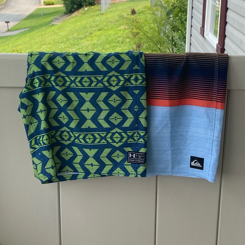 2 swim trunks Quicksilver(new)/ Under Armor size 36